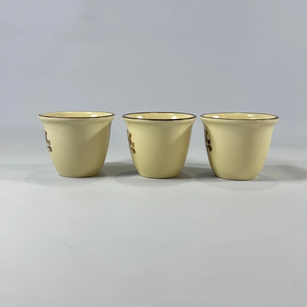 VTG Pfaltzgraff Village Custard Cup Set 3 Cream Brown Floral Farmhouse Stoneware